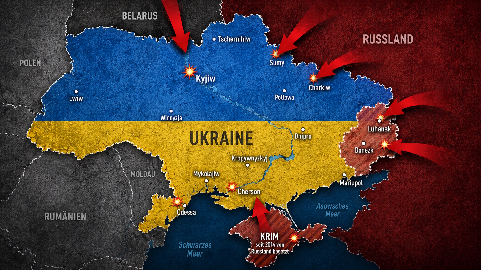 Karte des russischen Angriffs auf die Ukraine ab Februar 2022