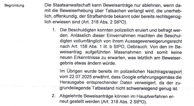 Schreiben Staatsanwaltschaft Altstätten SG vom 2.9.2025