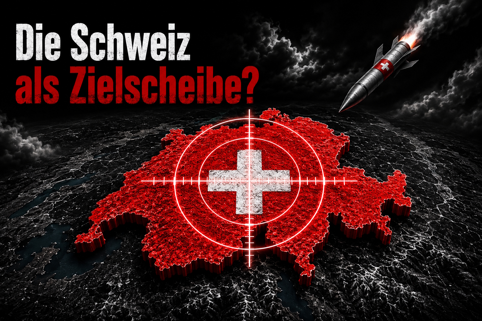 Neutralitätsinitiative: Die Schweiz im Fadenkreuz mit anfliegender Rakete