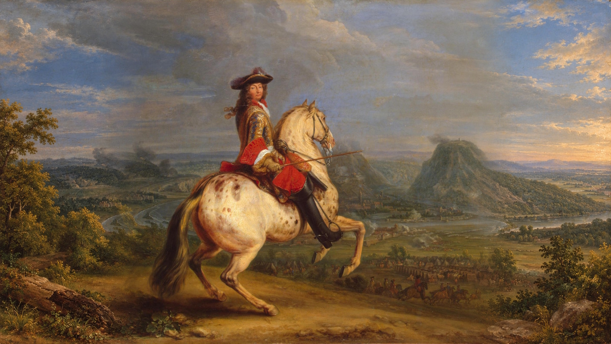Die Neutralitätserklärung von 1674: Ludwig XIV. zu Pferd bei der Einnahme von Besançon in der Freigrafschaft Burgund.
